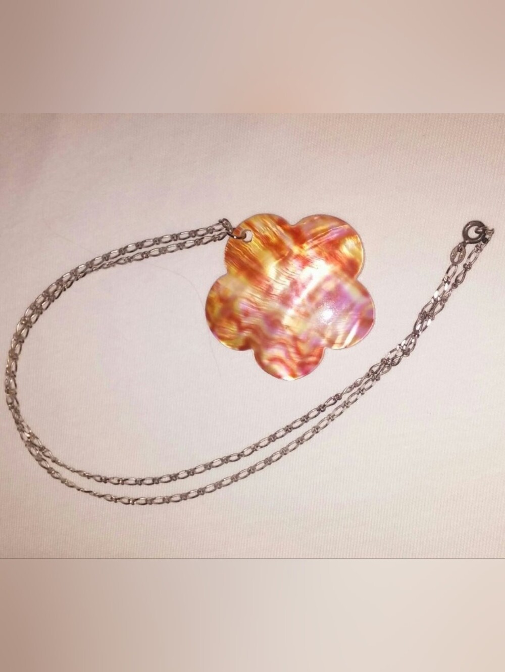 Natural Rare Sunrise Albalone Shell Pendant Sterling Silver Necklace Set